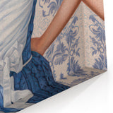 Maximalist Wall Art – Elegant Back View of Woman in Blue Floral Dress