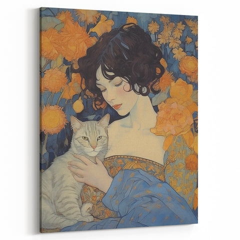 Electric Wall Art | Vibrant Portrait with Cat Electric Canvas Decor