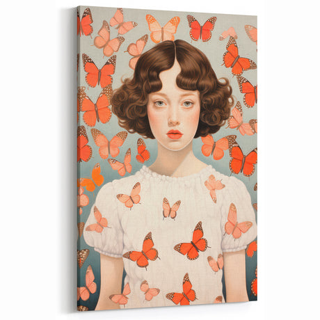 Maximalist Wall Art - Bold Portrait with Butterflies for Eclectic Decor