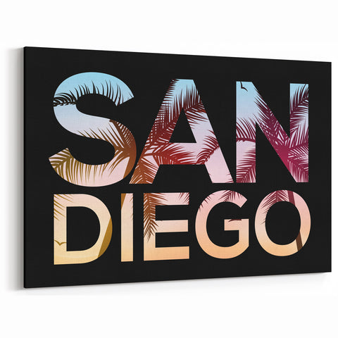 Modern San Diego Typography Art – Tropical Palm Silhouette Wall Decor