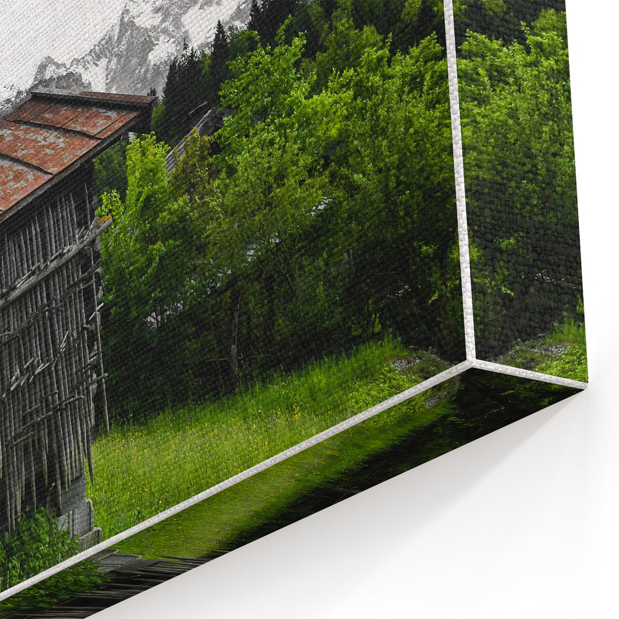 Rustic Mountain Cabin Wall Art – Weathered Wood Cabin with Alpine View