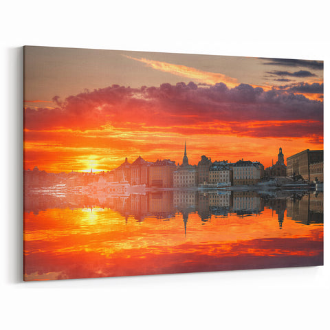 Stockholm Sunset Reflection – Dramatic Sunset Wall Art on Canvas & Prints