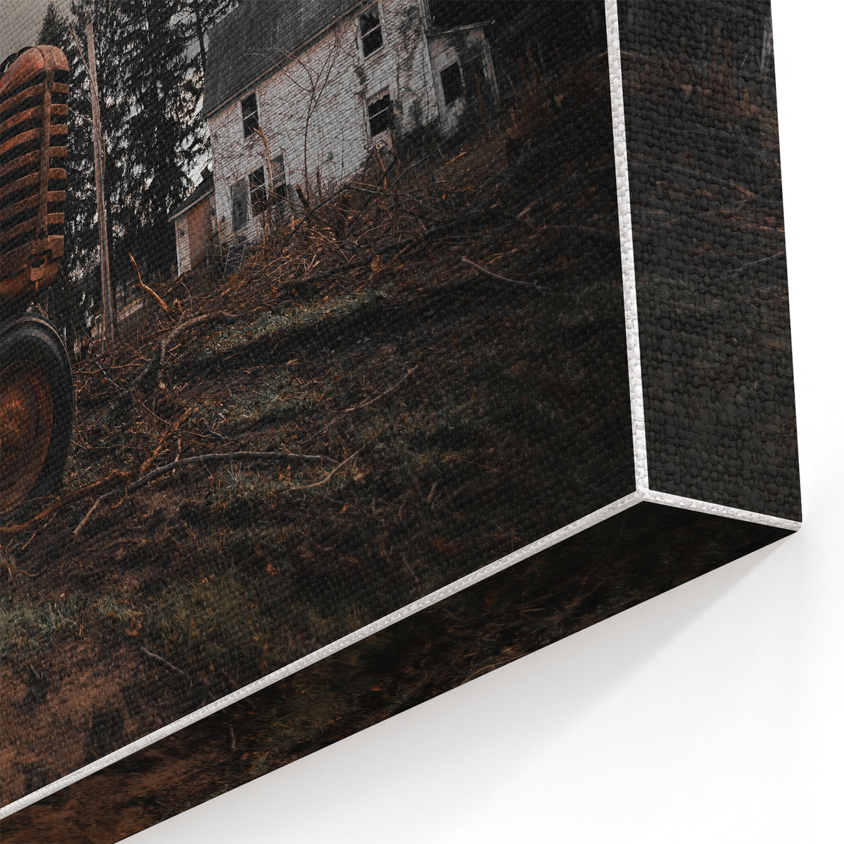 Rustic Farmhouse Wall Art – Vintage Tractor and Abandoned Barn Scene