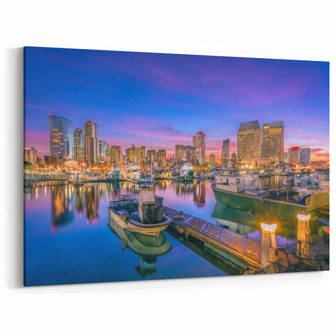San Diego Marina Twilight – Vibrant Cityscape and Harbor Wall Art Decor