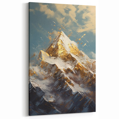 Majestic Mountain Glam Wall Art - Luxury Gold and Blue Decor for Homes