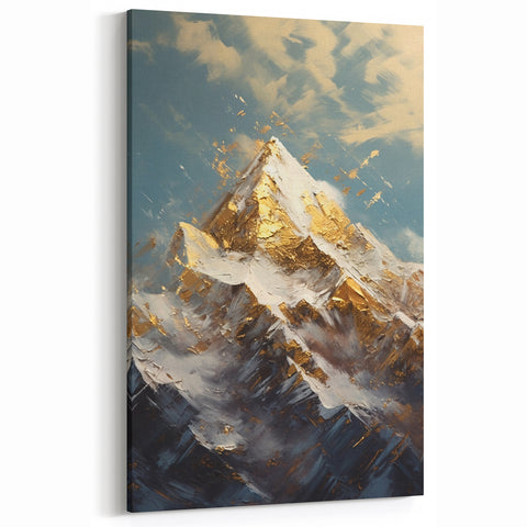 Majestic Mountain Glam Wall Art - Luxury Gold and Blue Decor for Homes