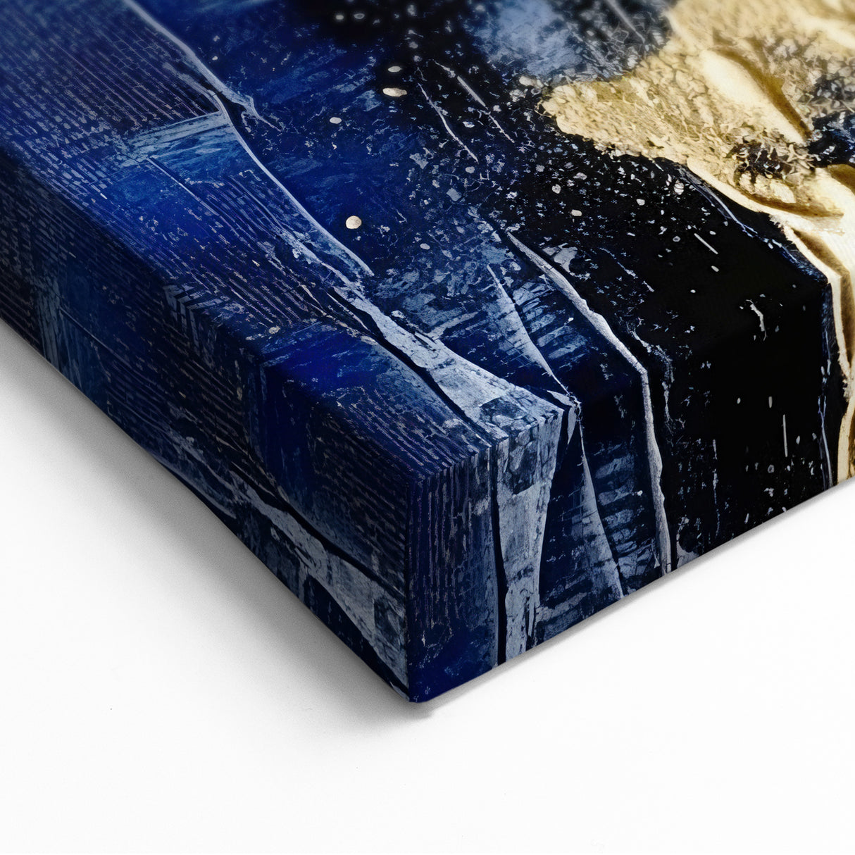 Modern Abstract Glam Wall Art - Gold and Navy Blue Textured Canvas
