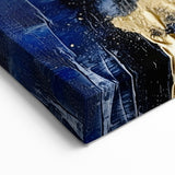 Modern Abstract Glam Wall Art - Gold and Navy Blue Textured Canvas