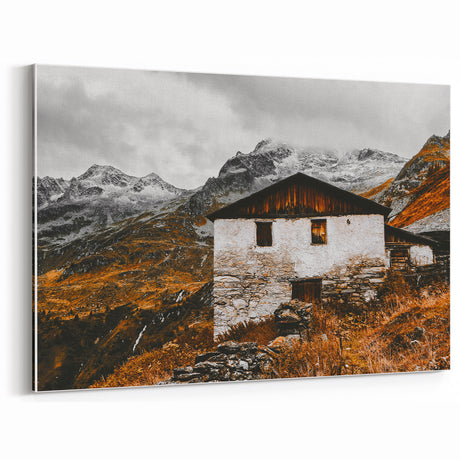 Mountain Cabin Rustic Wall Art – Farmhouse Landscape Vintage Decor Print