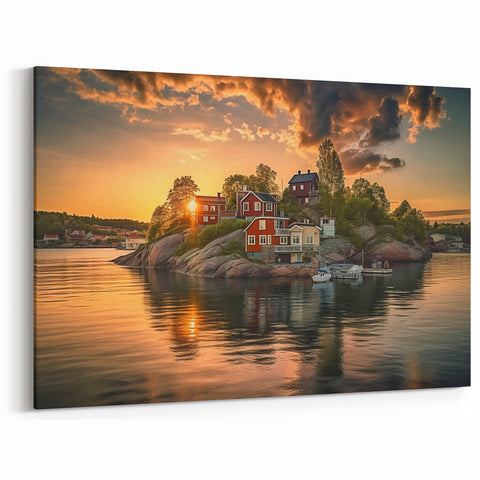 Scenic Stockholm Landscape Art – Sunset Island Reflections Canvas Print