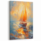 Radiant Sunset Sailing – Golden Horizon Canvas Art with Sailboat