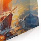 Radiant Sunset Sailing – Golden Horizon Canvas Art with Sailboat