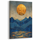 Golden Horizon – Abstract Mountain and Sun Art with Luxe Gold Leaf