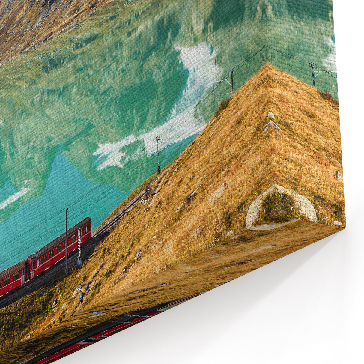 Swiss Scenic Wall Art - Red Mountain Train by Alpine Lake Switzerland Canvas Prints