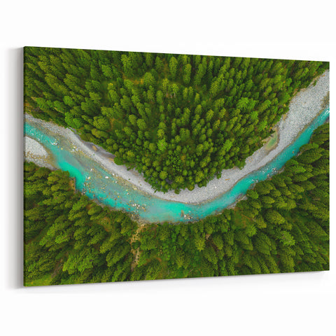 Swiss Landscape Art - Aerial River and Forest Switzerland Photography Prints