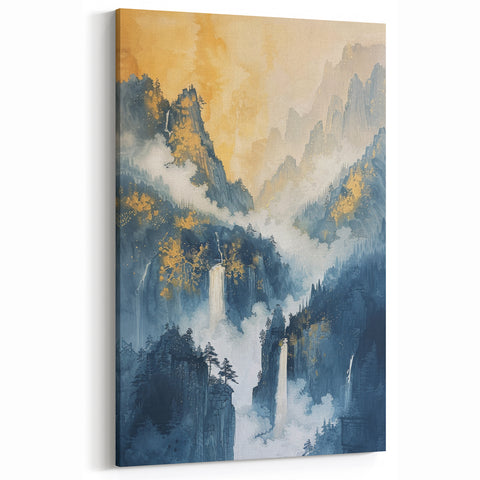 Glam Wall Art with Waterfall Scene - Luxury Metallic and Chic Decor