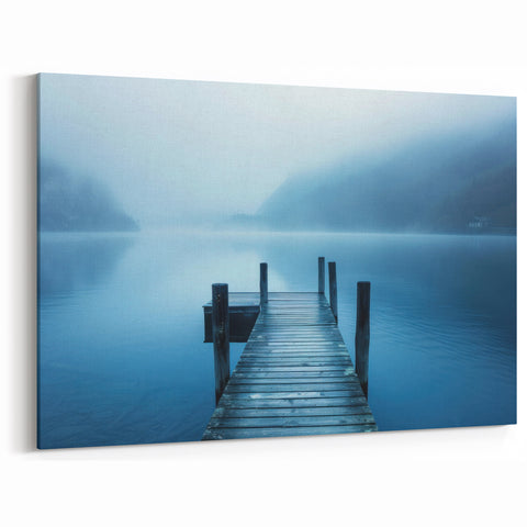Tranquil Swiss Lake Art - Misty Morning Dock Canvas Print
