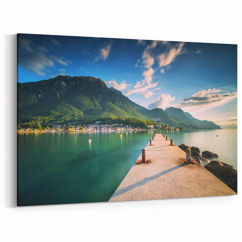Geneva Landscape Art - Majestic Pier with Mountain Views Canvas Print