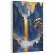 Glam Wall Art - Golden Waterfall and Trees with Dark Blue Mountains