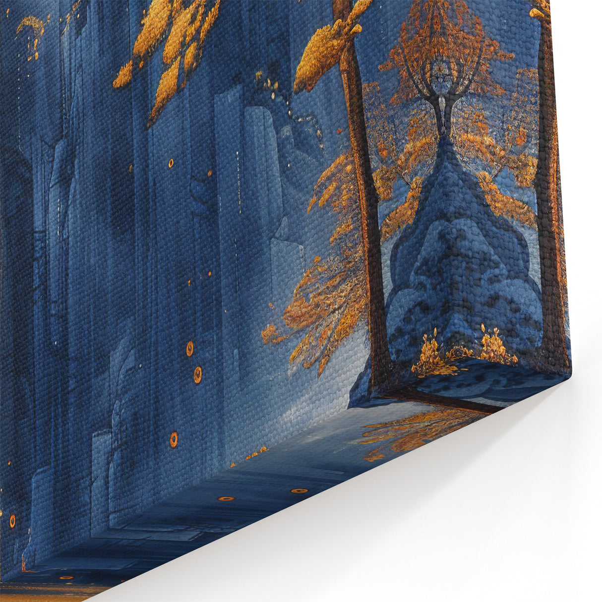 Glam Wall Art - Golden Waterfall and Trees with Dark Blue Mountains