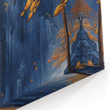 Glam Wall Art - Golden Waterfall and Trees with Dark Blue Mountains