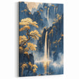 Glam Wall Art - Golden Waterfalls and Trees in Misty Dark Blue Mountains