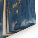 Glam Wall Art - Golden Waterfalls and Trees in Misty Dark Blue Mountains
