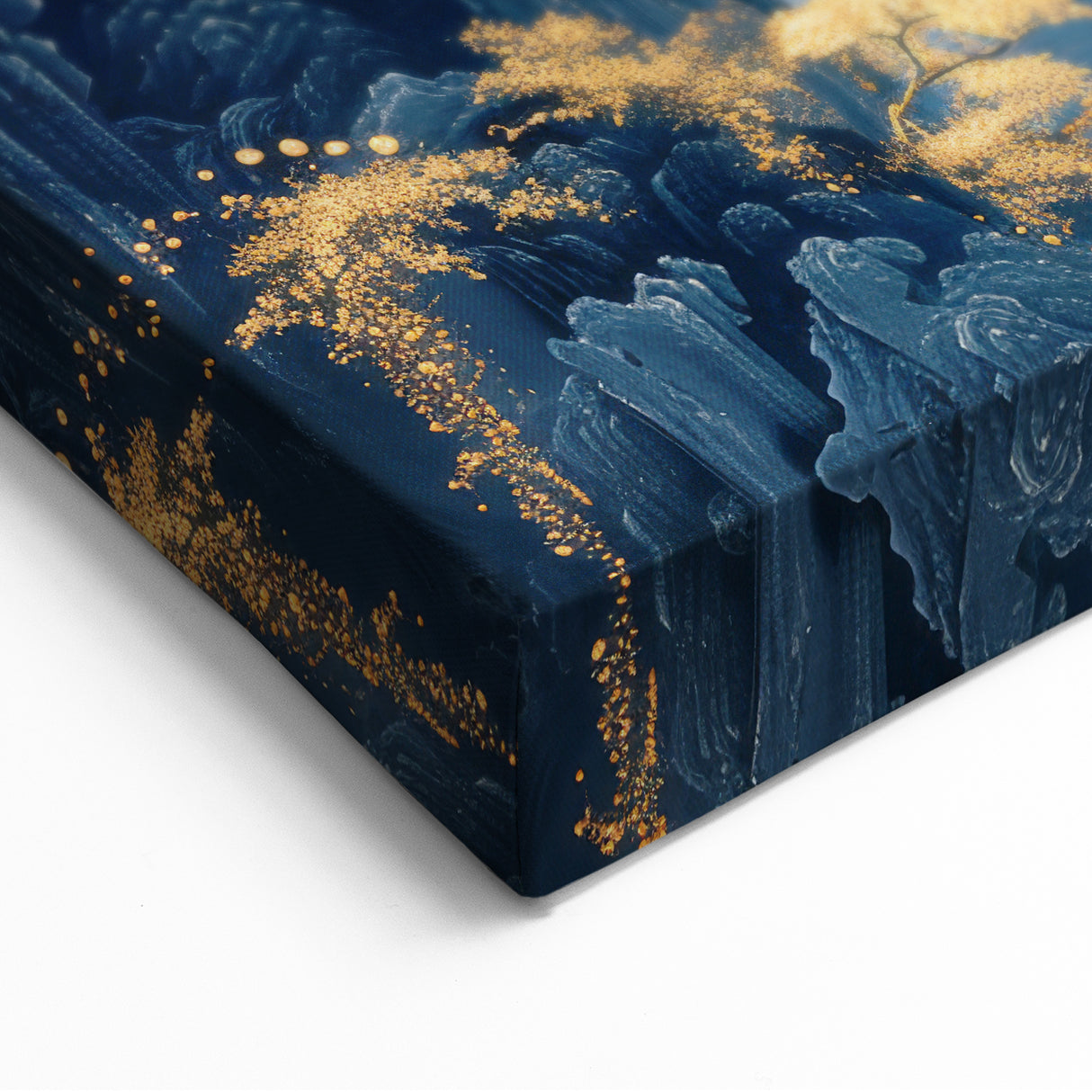 Glam Wall Art - Golden Waterfalls and Trees in Misty Dark Blue Mountains
