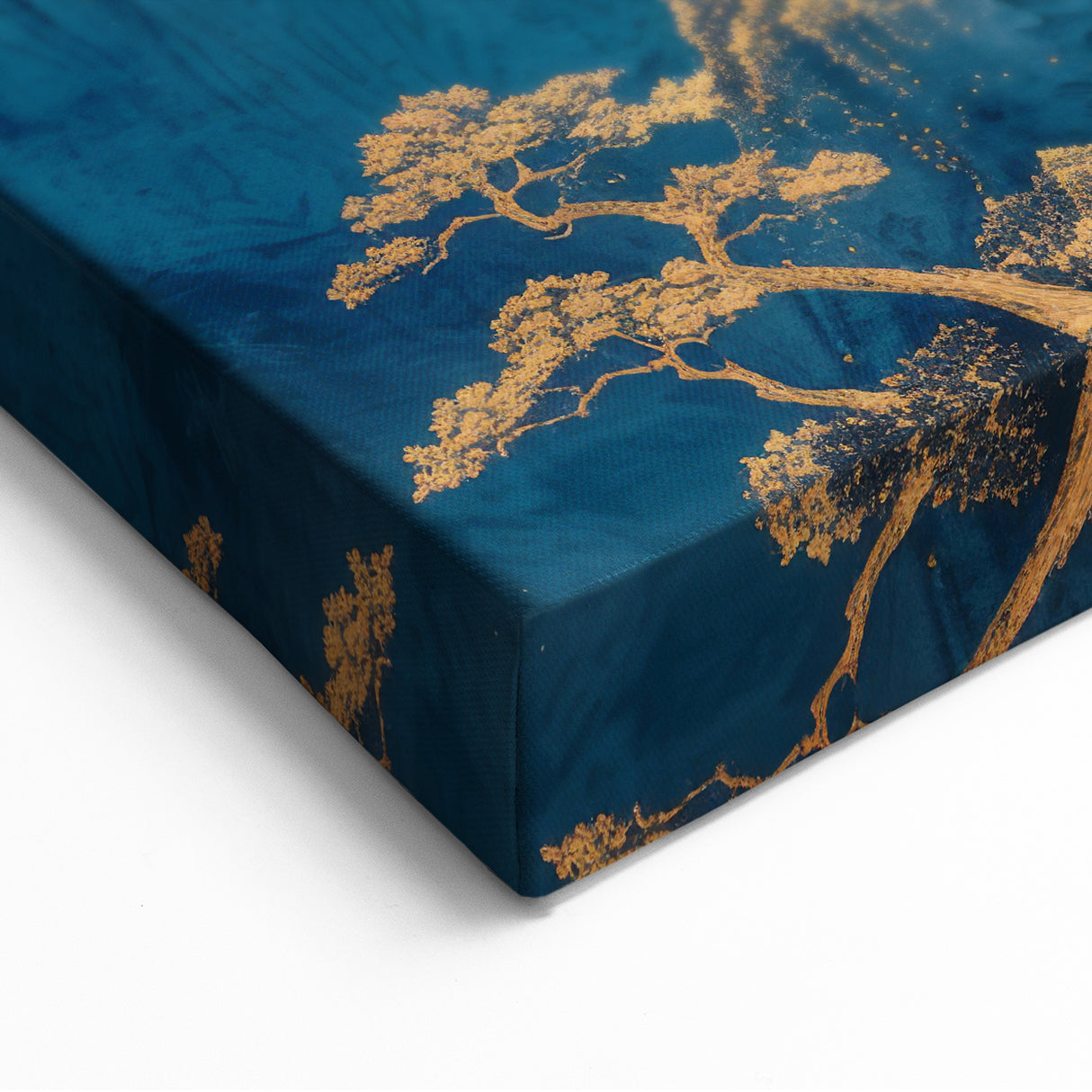 Glam Wall Art - Golden Moon Over Dark Blue Mountains with Waterfalls