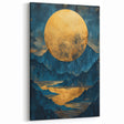 Glam Wall Art - Large Golden Moon Over Dark Blue Mountains and Reflections