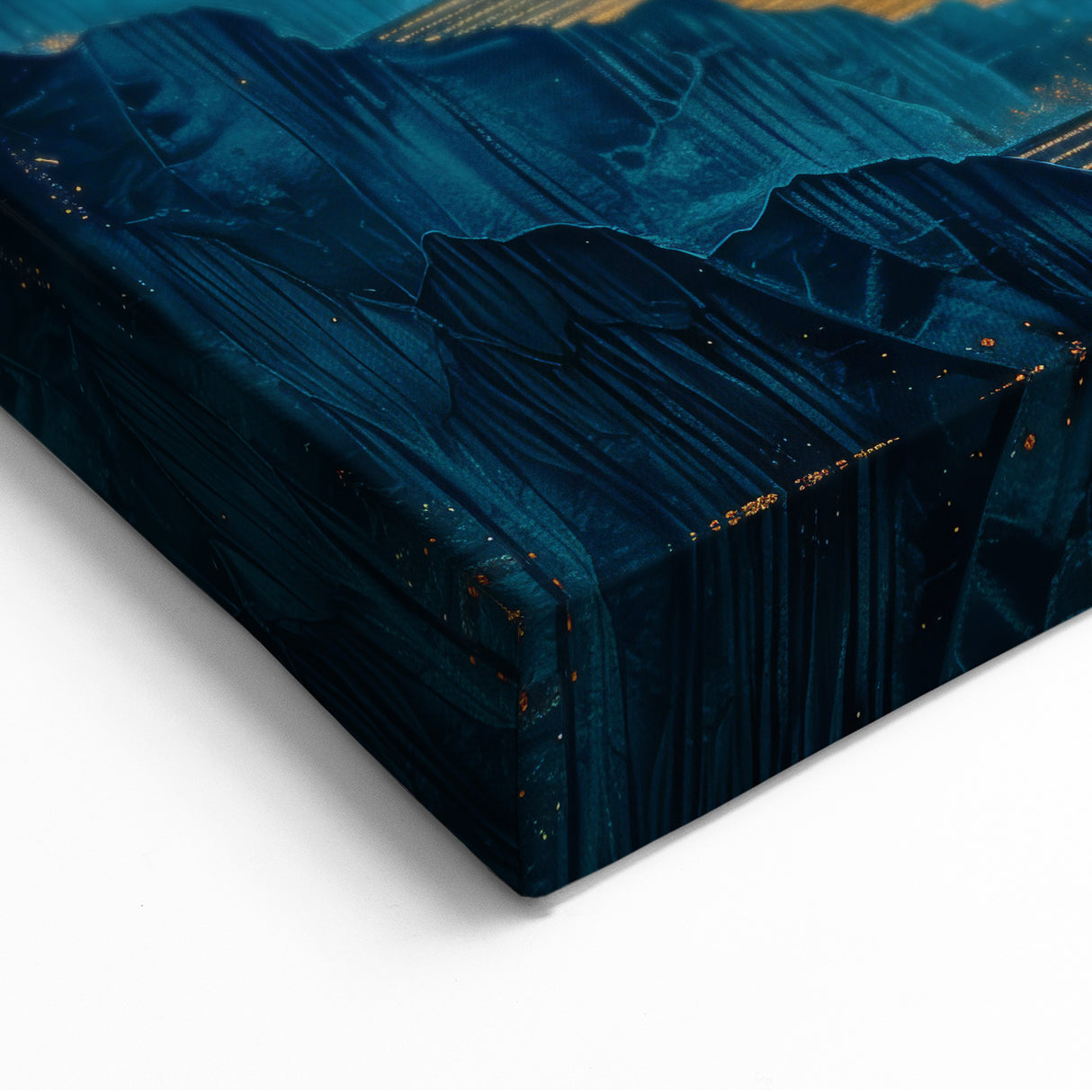 Glam Wall Art - Large Golden Moon Over Dark Blue Mountains and Reflections
