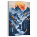 Glam Wall Art - Golden Sun Over Dark Blue Mountains and Waterfalls