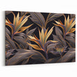 Glam Wall Art - Luxurious Golden Floral Design with Dark Leaves on Black
