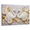Glam Wall Art - Elegant Swans and Golden Florals on White Background
