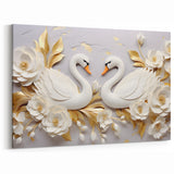 Glam Wall Art - Elegant Swans and Golden Florals on White Background