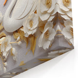 Glam Wall Art - Elegant Swans and Golden Florals on White Background