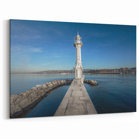 Geneva Cityscape Art - Lighthouse by Lake Geneva Canvas Prints