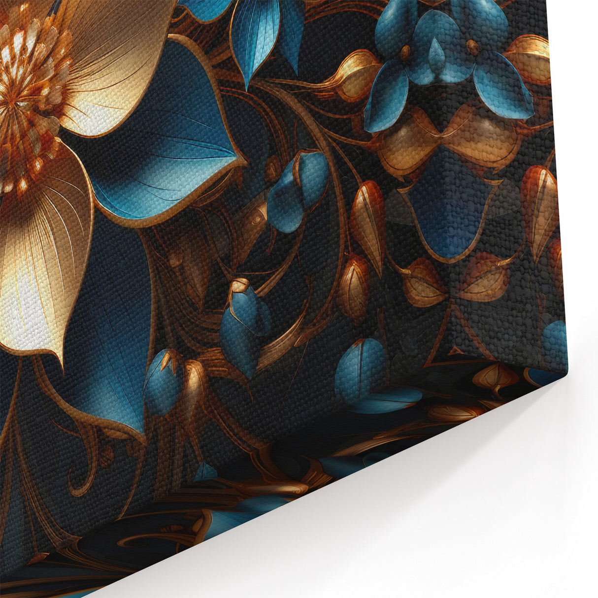 Glam Wall Art - Luxurious Blue and Gold 3D Floral Design for Modern Homes