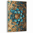 Glam Wall Art - Intricate Blue and Gold 3D Floral Design for Elegant Homes