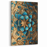 Glam Wall Art - Intricate Blue and Gold 3D Floral Design for Elegant Homes