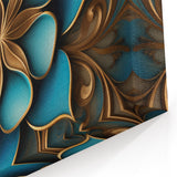 Glam Wall Art - Intricate Blue and Gold 3D Floral Design for Elegant Homes