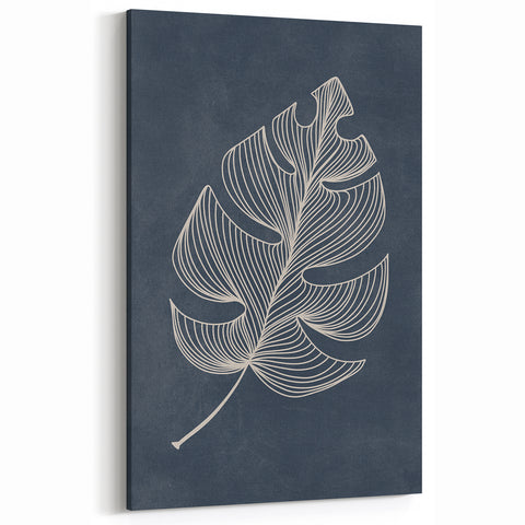 Mid Century Modern Art - Minimalist Geometric Leaf Decor on Dark Blue