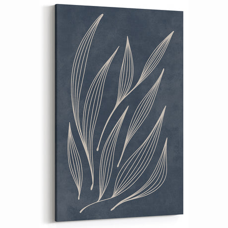 Mid Century Modern Art - Minimalist Abstract Leaf Design in Navy Blue