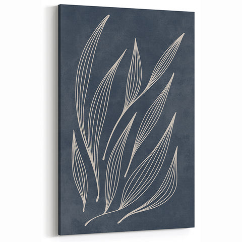 Mid Century Modern Art - Minimalist Abstract Leaf Design in Navy Blue