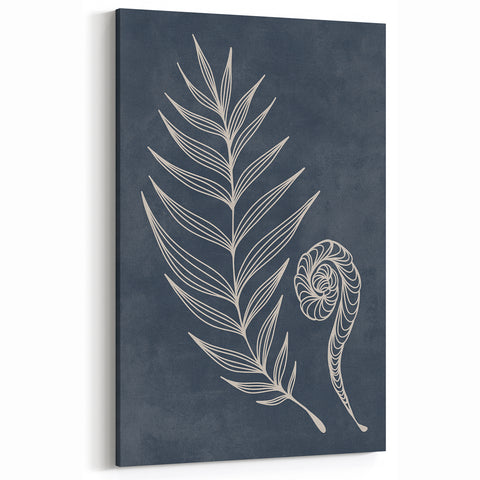 Mid Century Modern Art - Retro Minimalist Botanical Design in Navy Blue