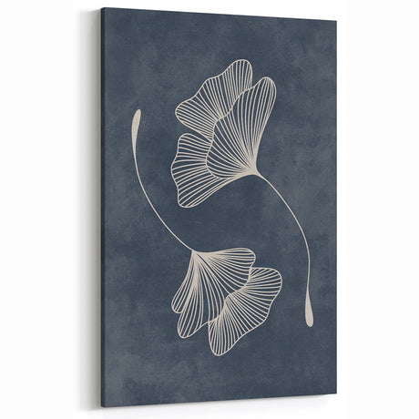 Mid Century Modern Art - Retro Minimalist Ginkgo Leaf Design in Blue