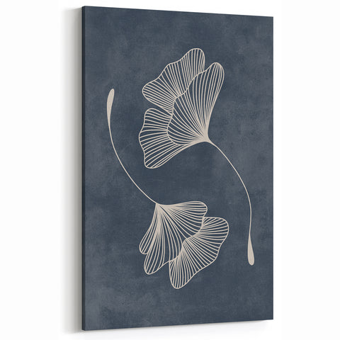 Mid Century Modern Art - Retro Minimalist Ginkgo Leaf Design in Blue
