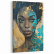Glamorous Portrait Art - Gold and Teal Accents in Bold Abstract Style
