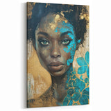 Glamorous Portrait Art - Gold and Teal Accents in Bold Abstract Style