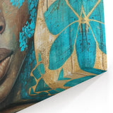 Glamorous Portrait Art - Gold and Teal Accents in Bold Abstract Style